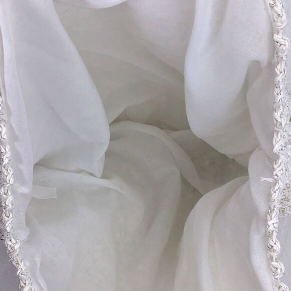 White Woven Boho Festival Tote with Metallic Thread - Picture 6 of 11